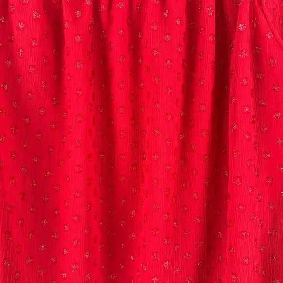 SAM &JESS RED OFF THE SHOULDER BLOUSE RUFFLED SHEER SWISS-DOT SLEEVES, SIZE S - Picture 6 of 8